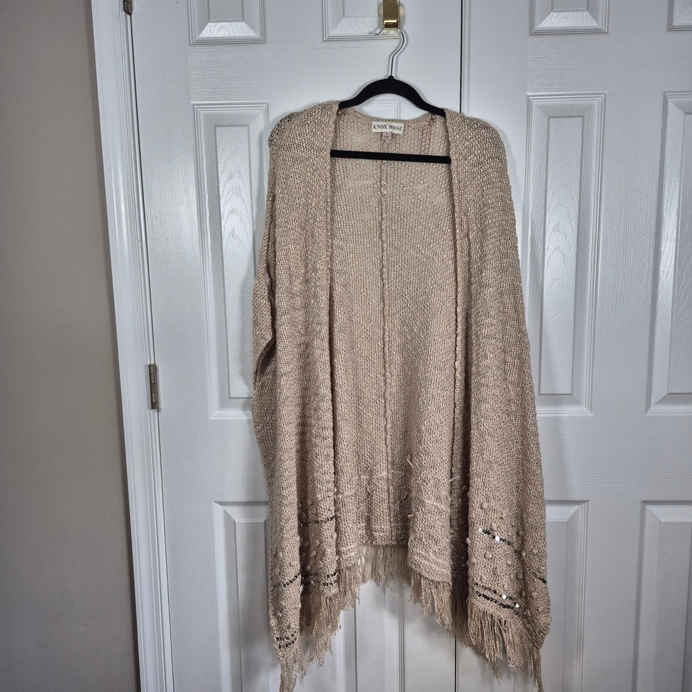 Knox Rose‎ tan silver sequin open front cardigan poncho women's large